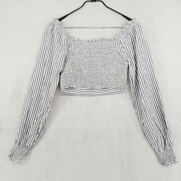 New Aerie Woven Pretty Long Sleeve Stripped Cropped Top P1794 - Picture 5 of 9